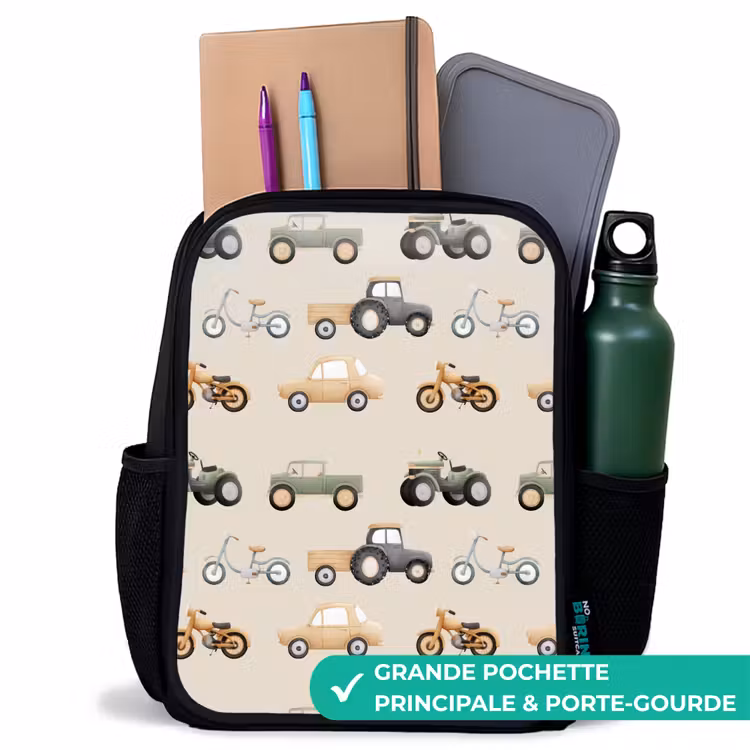 Sac à dos enfant - Noir - Motif de véhicule rétro — 10