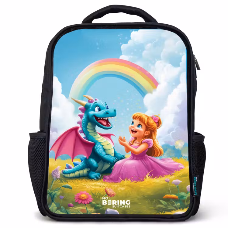 Sac à dos enfant - Noir - Princesse et dino dans un monde coloré — 1