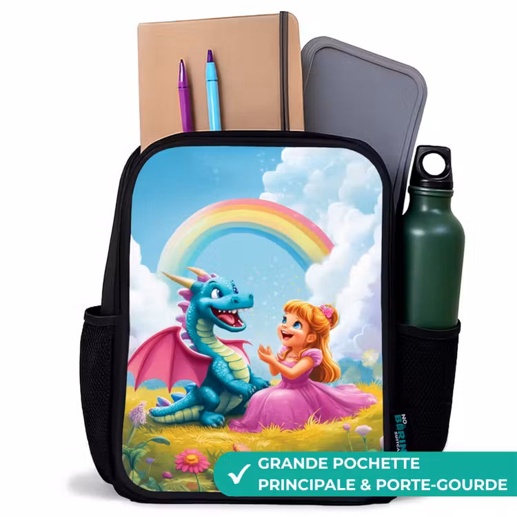 Sac à dos enfant - Noir - Princesse et dino dans un monde coloré — 10