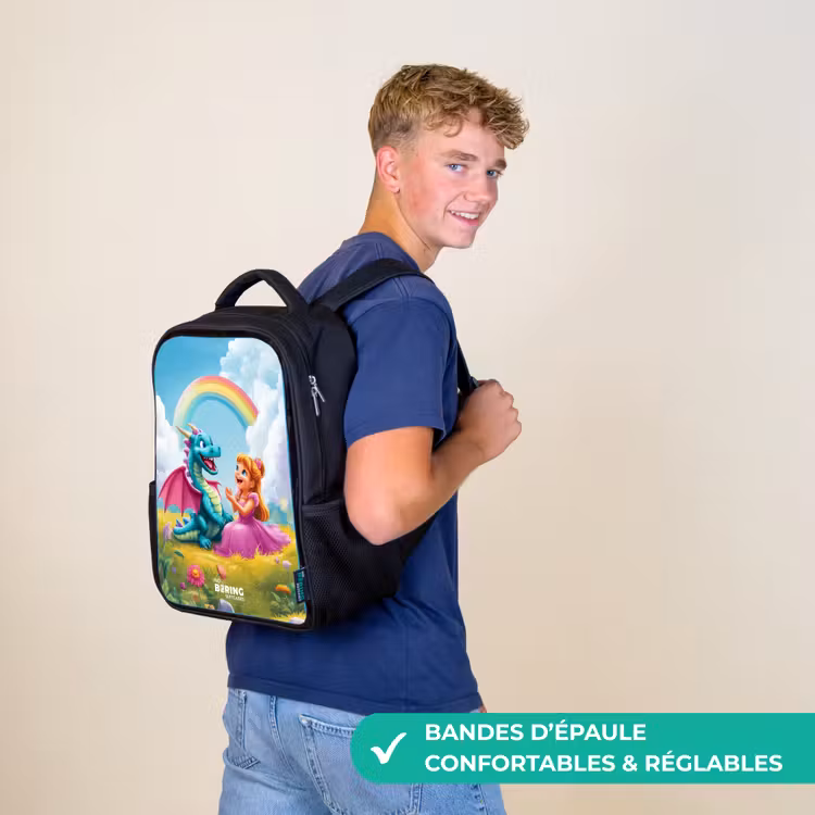 Sac à dos enfant - Noir - Princesse et dino dans un monde coloré — 11