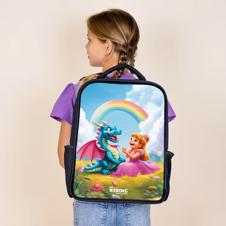 Sac à dos enfant - Noir - Princesse et dino dans un monde coloré — 4