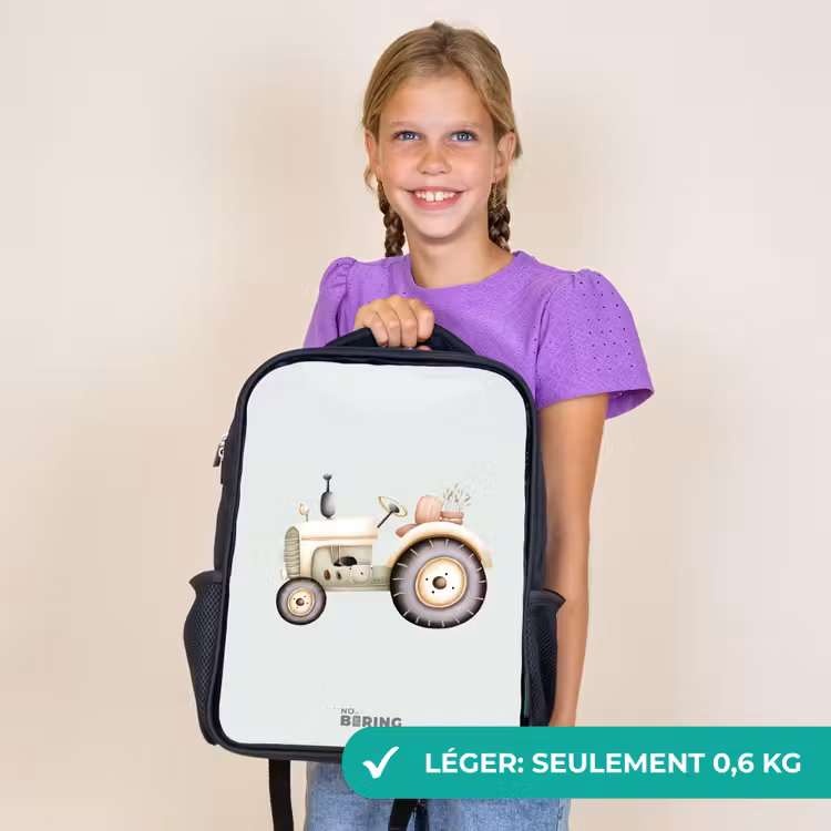 Sac à dos enfant - Noir - Tracteur vintage beige aux couleurs vertes pastel — 9