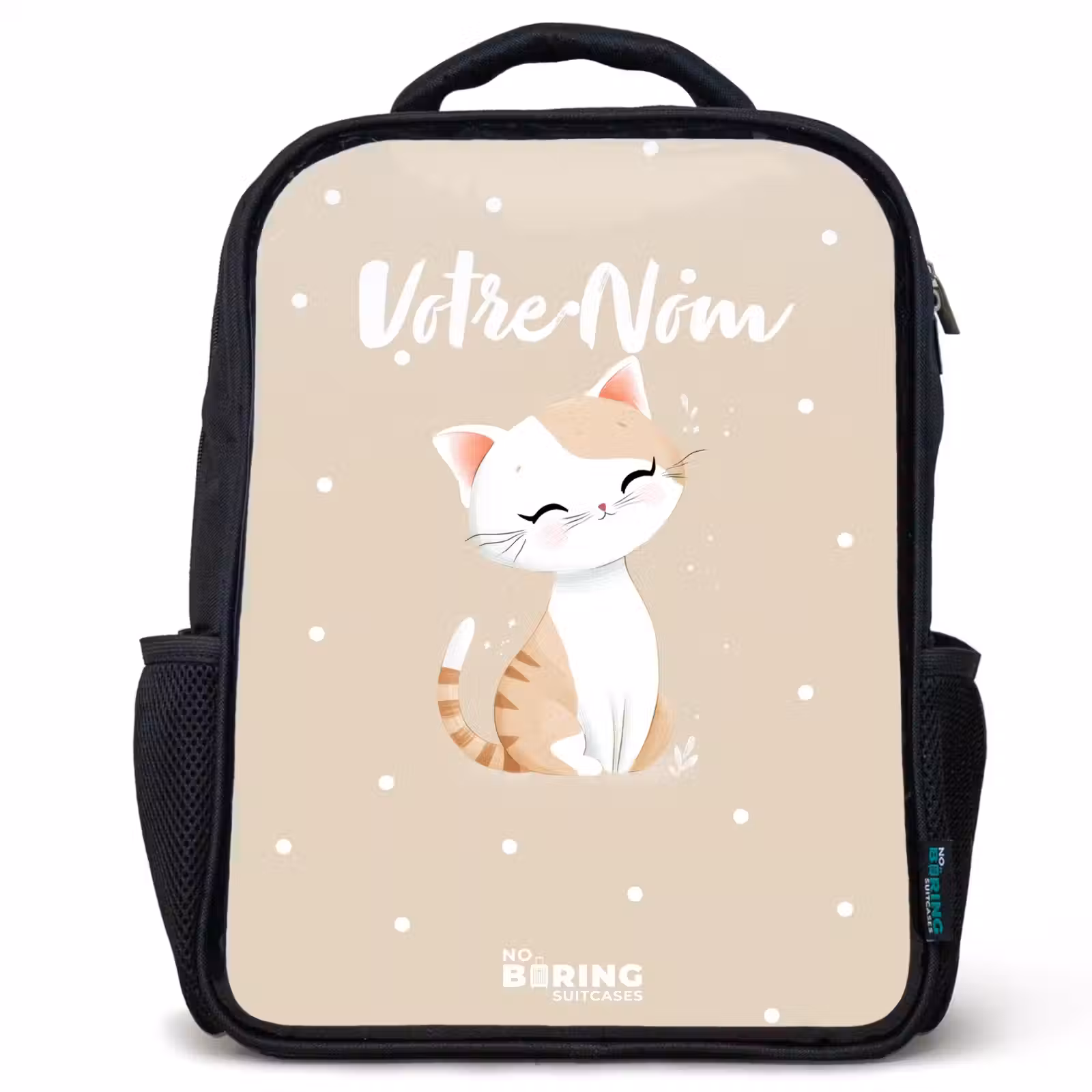 Sac à dos enfant - Noir - Chat entouré de points beiges — 1
