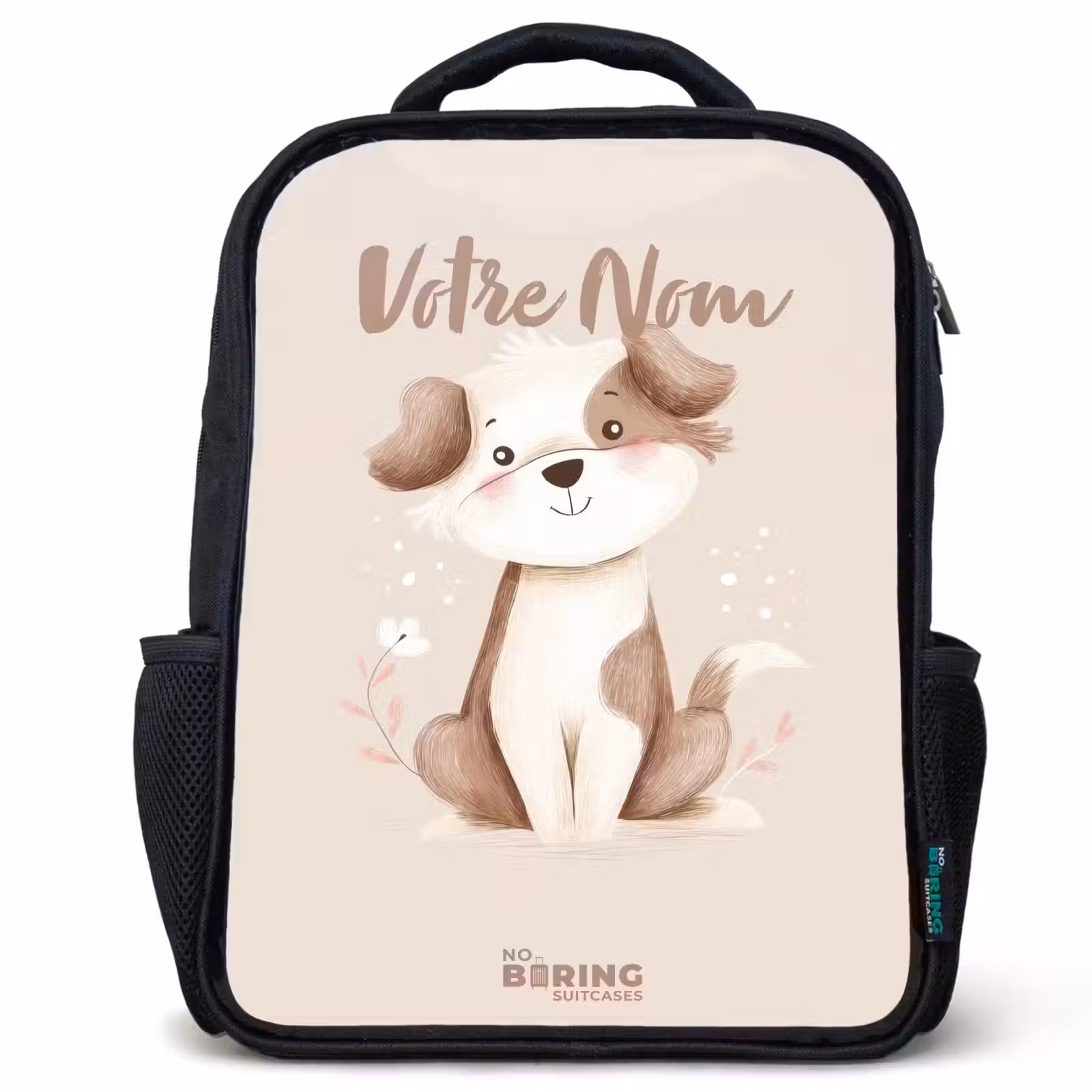 Sac à dos enfant - Noir - Chien en marron et beige — 1