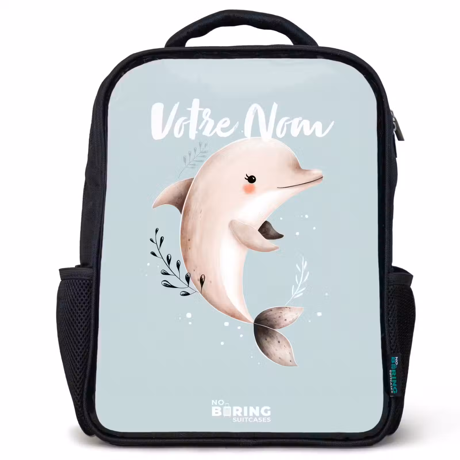 Sac à dos enfant - Noir - Dauphin beige dans l'eau bleue — 1