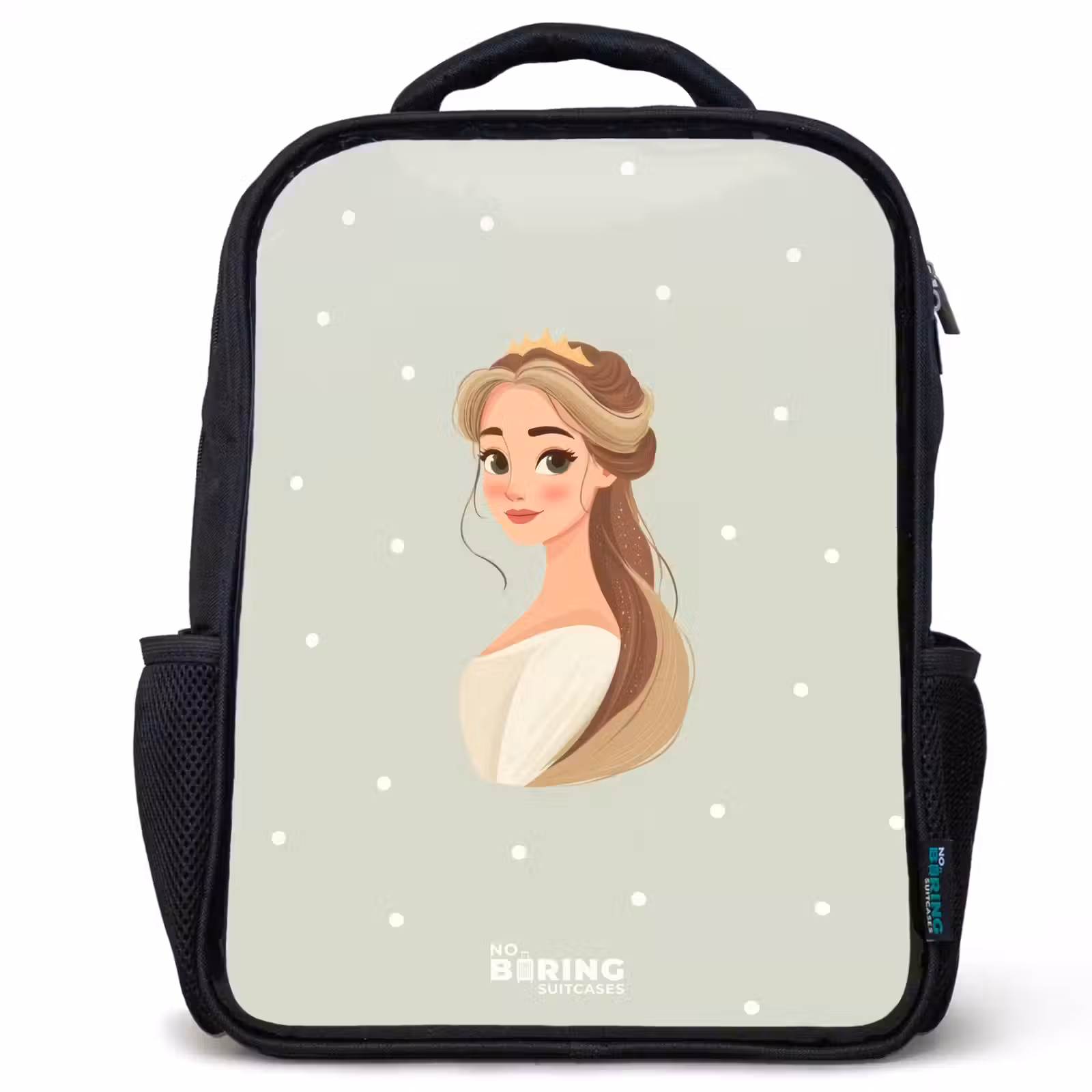 Sac à dos enfant - Noir - Princesse avec diadème sur fond vert à pois — 1