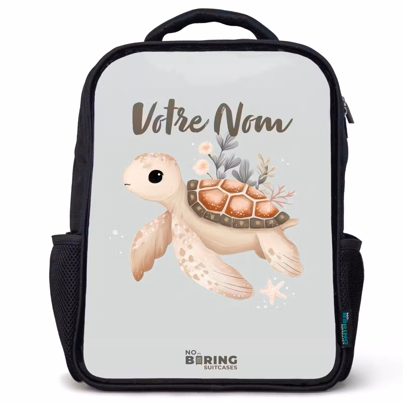 Sac à dos enfant - Noir - Tortue de mer brune dans un monde sous-marin pastel — 1