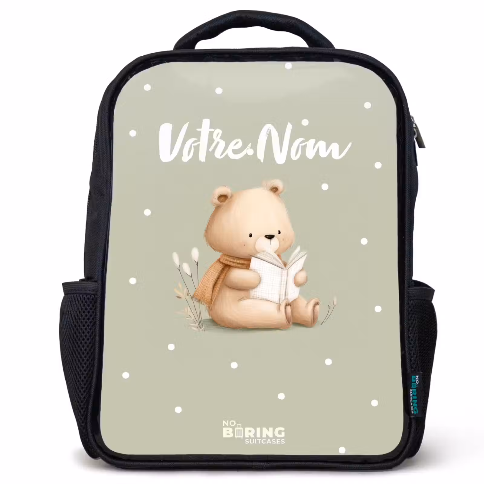 Sac à dos enfant - Noir - Un ours brun lisant un livre - Vert — 1