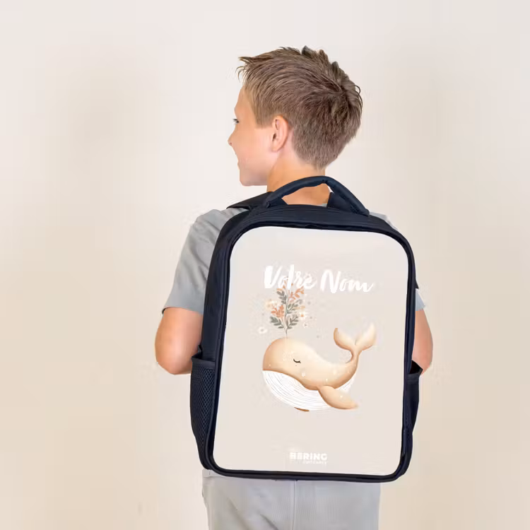 Sac à dos enfant - Noir - Baleine aux couleurs beige pastel — 2