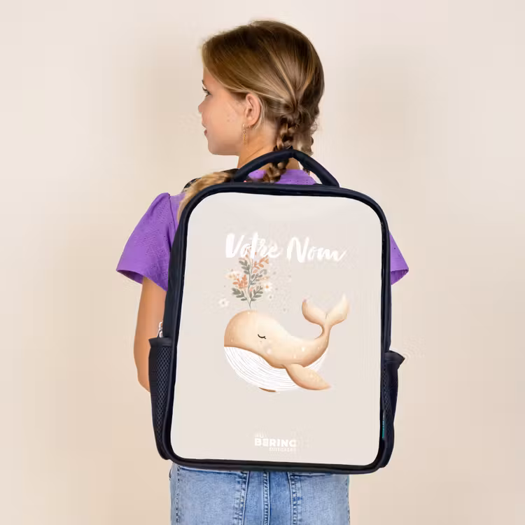 Sac à dos enfant - Noir - Baleine aux couleurs beige pastel — 4