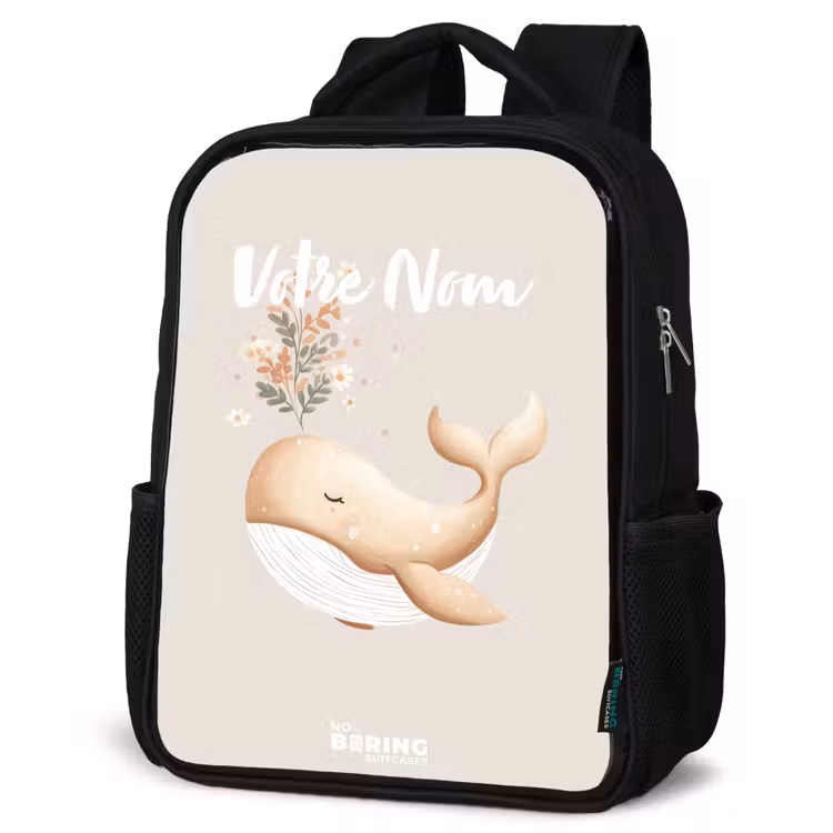 Sac à dos enfant - Noir - Baleine aux couleurs beige pastel — 6