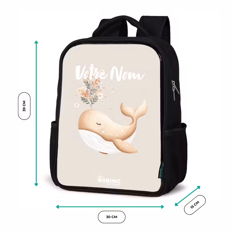 Sac à dos enfant - Noir - Baleine aux couleurs beige pastel — 8