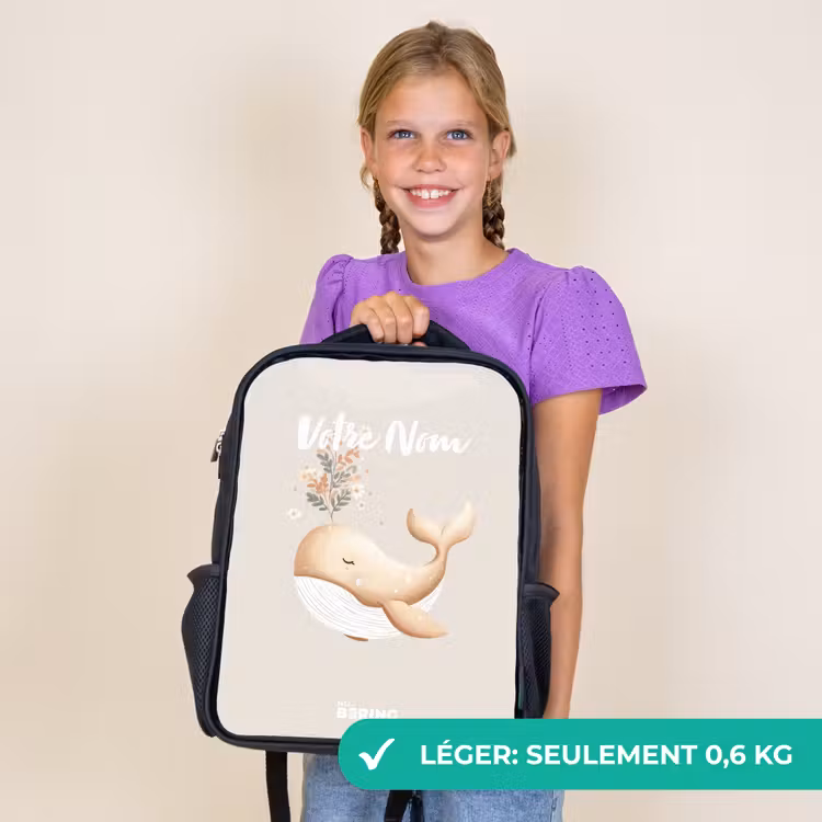 Sac à dos enfant - Noir - Baleine aux couleurs beige pastel — 9