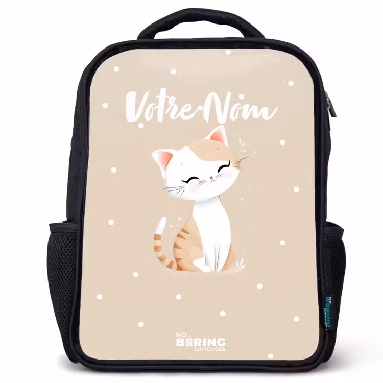 Sac à dos enfant - Noir - Chat entouré de points beiges — 1