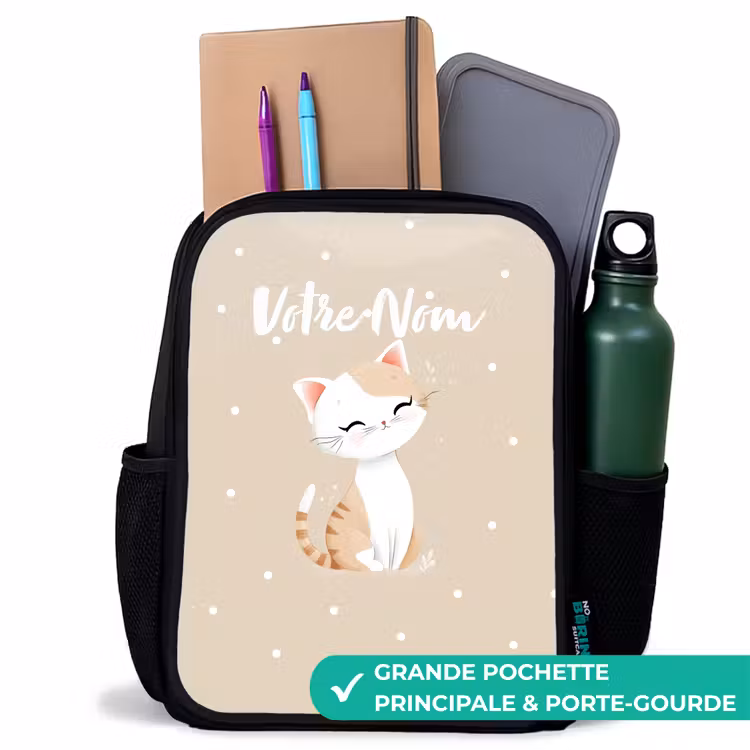 Sac à dos enfant - Noir - Chat entouré de points beiges — 10