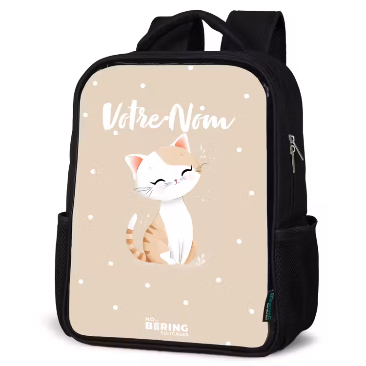 Sac à dos enfant - Noir - Chat entouré de points beiges — 6