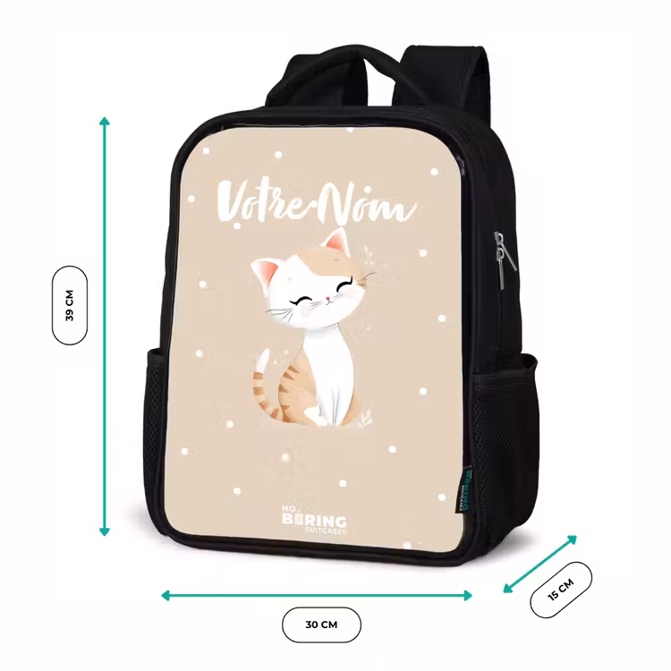Sac à dos enfant - Noir - Chat entouré de points beiges — 8