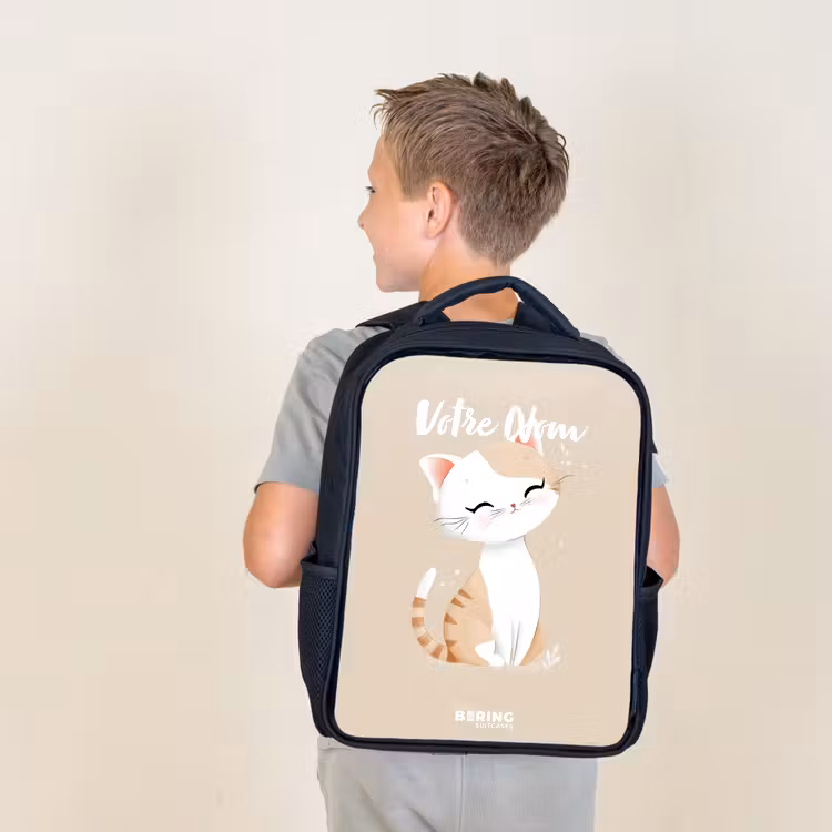Sac à dos enfant - Noir - Chaton beige et blanc — 2