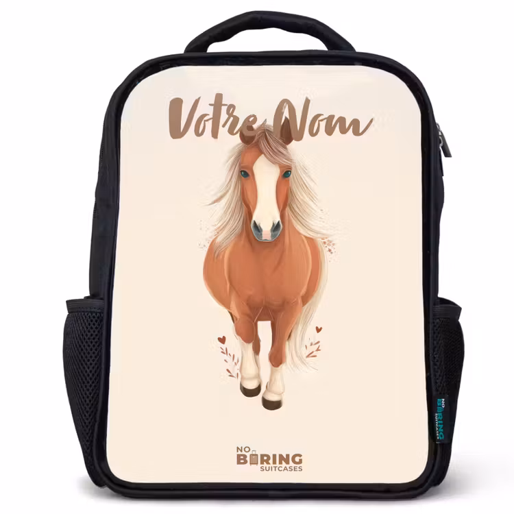 Sac à dos enfant - Noir - Cheval brun au galop — 1