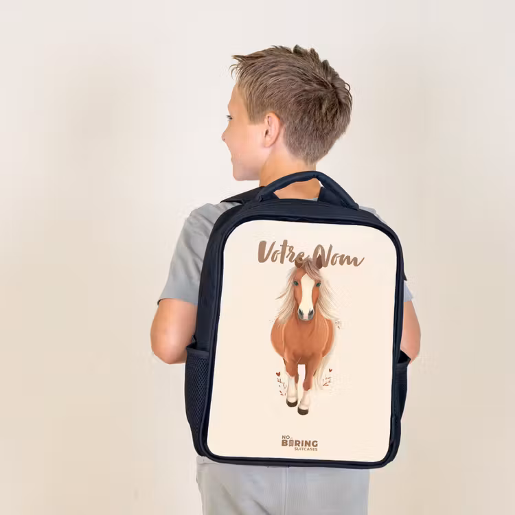 Sac à dos enfant - Noir - Cheval brun au galop — 2