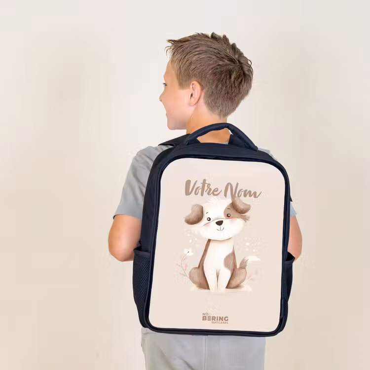 Sac à dos enfant - Noir - Chien en marron et beige — 2
