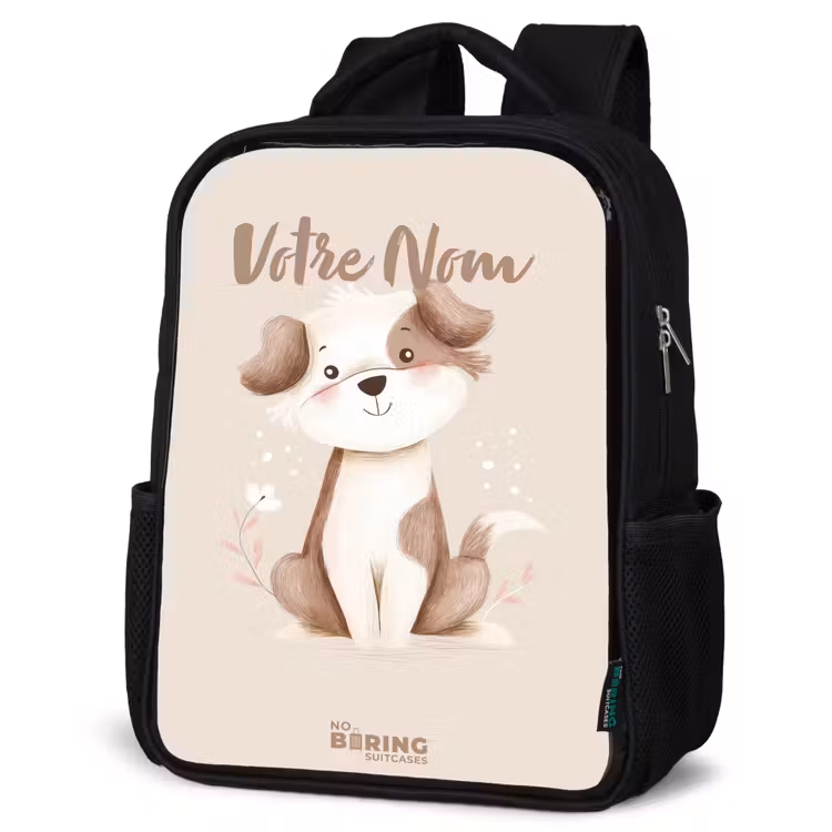 Sac à dos enfant - Noir - Chien en marron et beige — 6