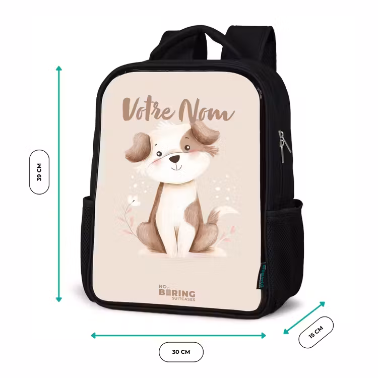 Sac à dos enfant - Noir - Chien en marron et beige — 8