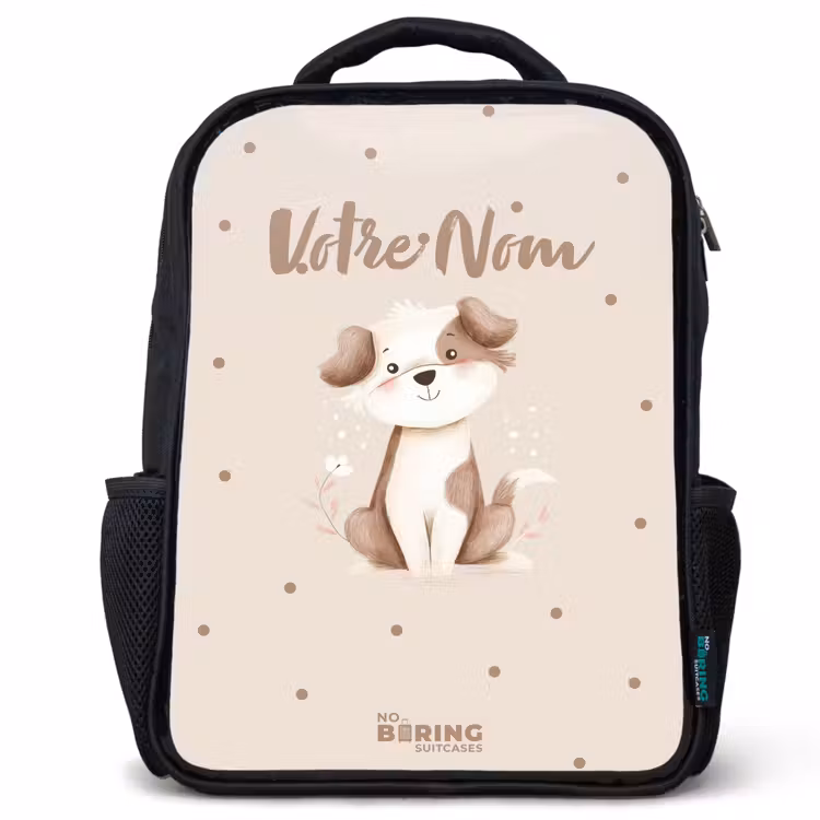 Sac à dos enfant - Noir - Chien entouré de points bruns — 1