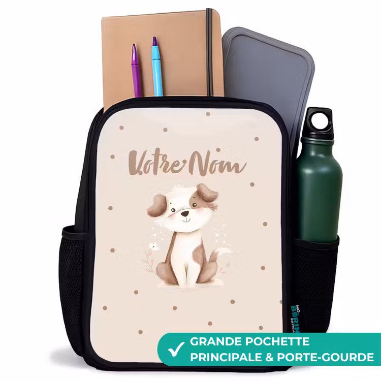 Sac à dos enfant - Noir - Chien entouré de points bruns — 10