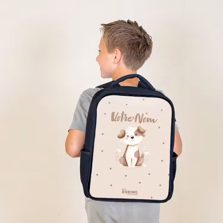 Sac à dos enfant - Noir - Chien entouré de points bruns — 2