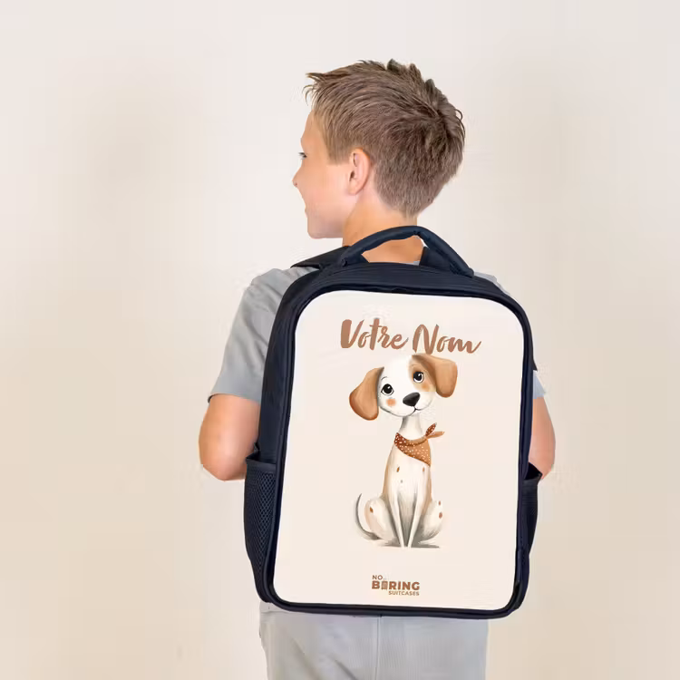 Sac à dos enfant - Noir - Chiot à taches brunes sur fond beige — 2
