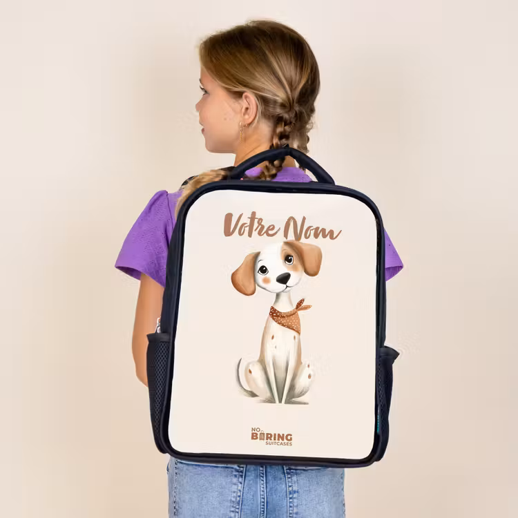 Sac à dos enfant - Noir - Chiot à taches brunes sur fond beige — 4