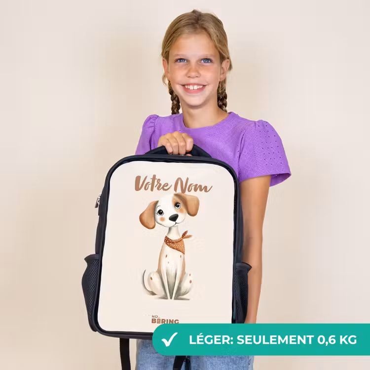 Sac à dos enfant - Noir - Chiot à taches brunes sur fond beige — 9