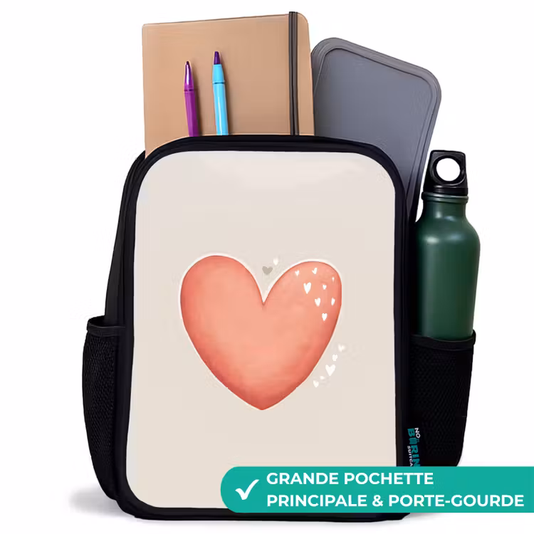 Sac à dos enfant - Noir - Coeur rouge sur fond beige — 10