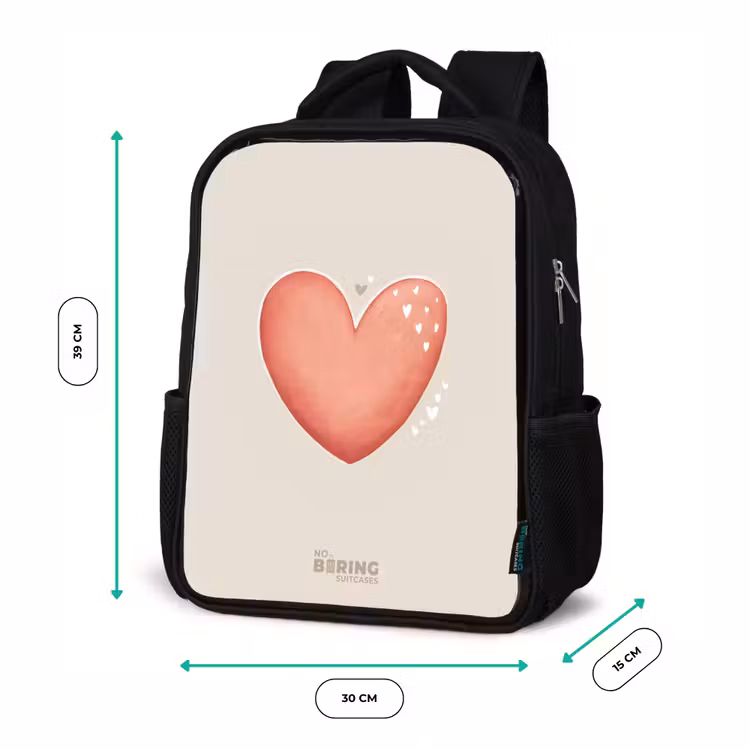 Sac à dos enfant - Noir - Coeur rouge sur fond beige — 8