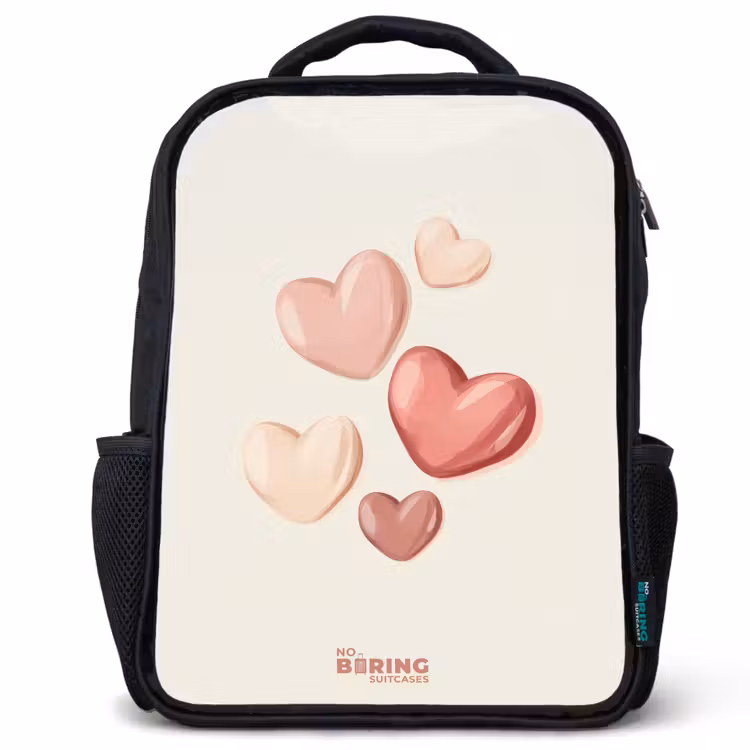 Sac à dos enfant - Noir - Coeurs flottants dans des tons doux de rouge et de rose — 1