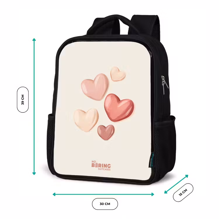 Sac à dos enfant - Noir - Coeurs flottants dans des tons doux de rouge et de rose — 8