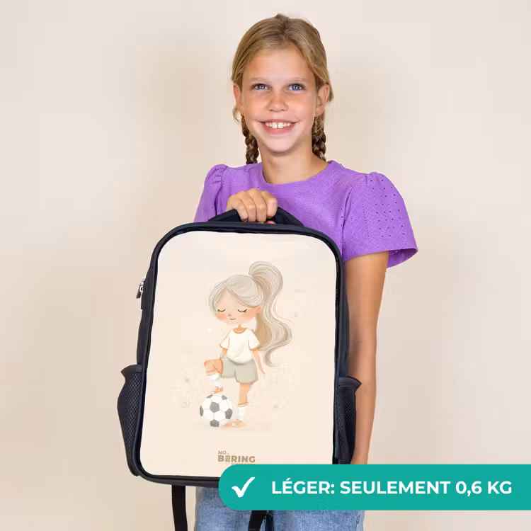 Sac à dos enfant - Noir - Fille avec un ballon de football dans des couleurs beiges — 9