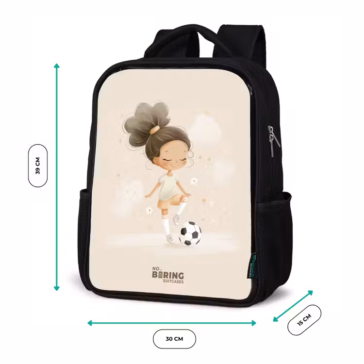 Sac à dos enfant - Noir - Fille avec un ballon de football dans des couleurs beiges — 8