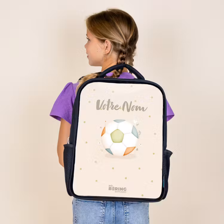 Sac à dos enfant - Noir - Football aux couleurs beige et pastel — 4
