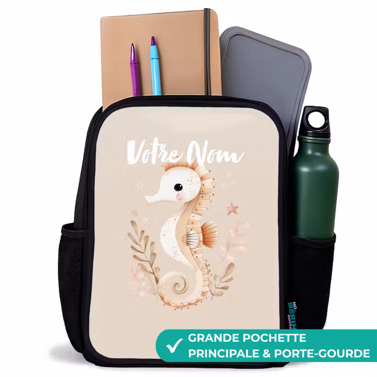 Sac à dos enfant - Noir - Hippocampe rose parmi les plantes marines — 10