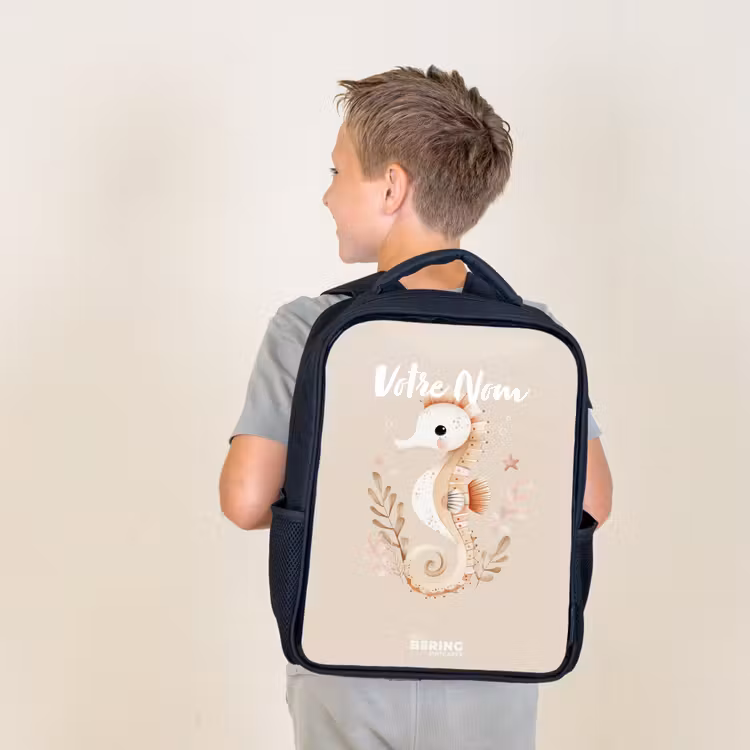 Sac à dos enfant - Noir - Hippocampe rose parmi les plantes marines — 2