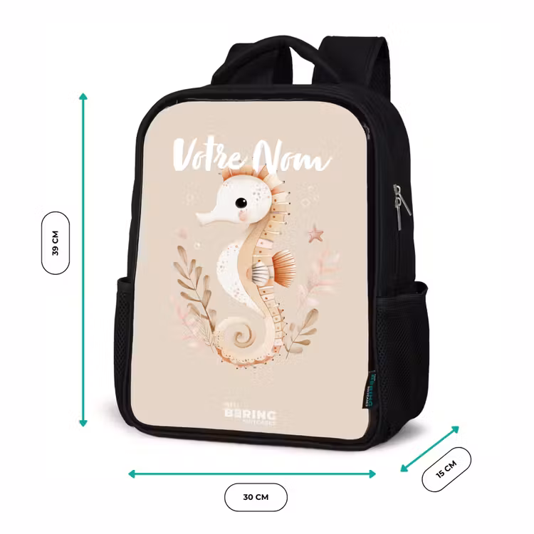 Sac à dos enfant - Noir - Hippocampe rose parmi les plantes marines — 8