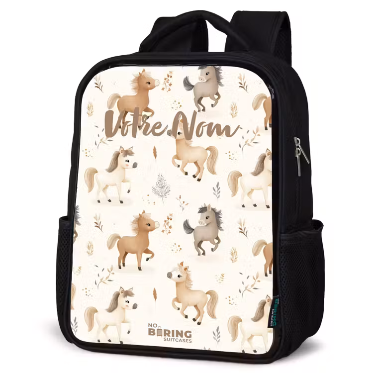 Sac à dos enfant - Noir - Motif des poulains dans les couleurs beige et marron — 6