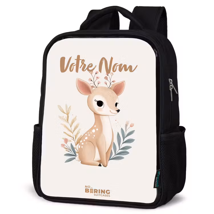 Sac à dos enfant - Noir - Petit cerf entouré de plantes dans les tons beiges — 6
