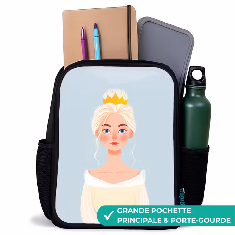 Sac à dos enfant - Noir - Princesse à la couronne d'or - Bleu — 10