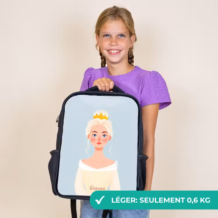 Sac à dos enfant - Noir - Princesse à la couronne d'or - Bleu — 9