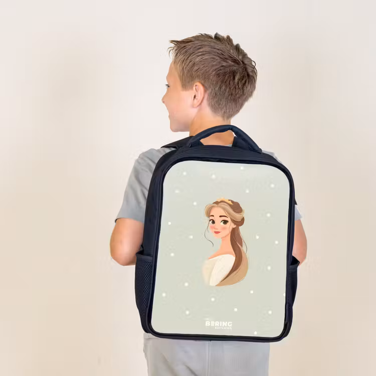 Sac à dos enfant - Noir - Princesse avec diadème sur fond vert à pois — 2