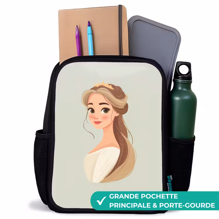 Sac à dos enfant - Noir - Princesse avec un diadème - Vert — 10