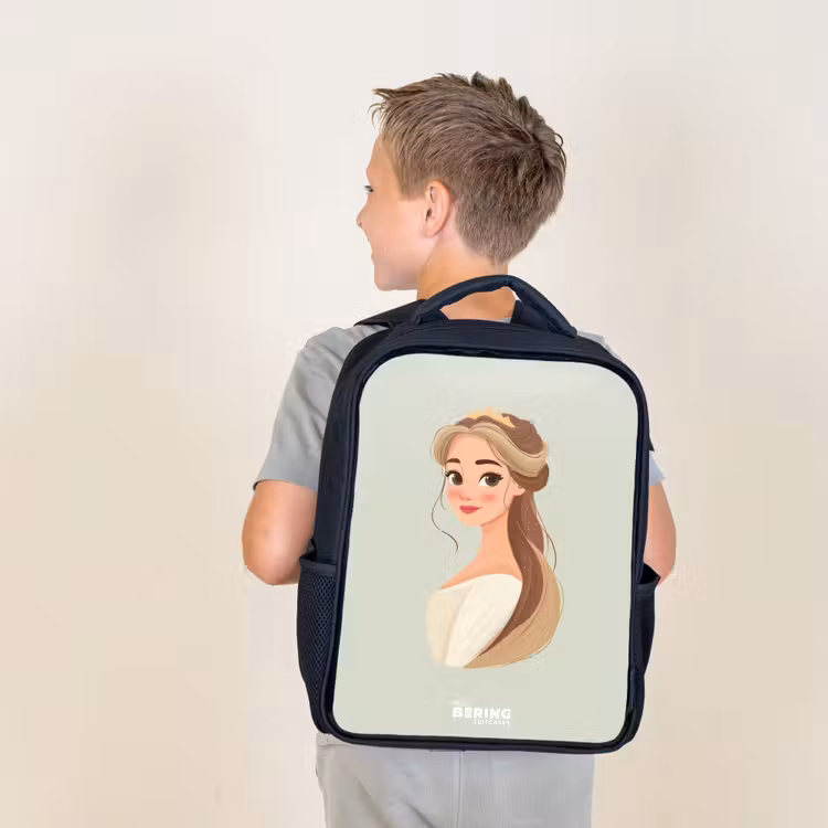 Sac à dos enfant - Noir - Princesse avec un diadème - Vert — 2